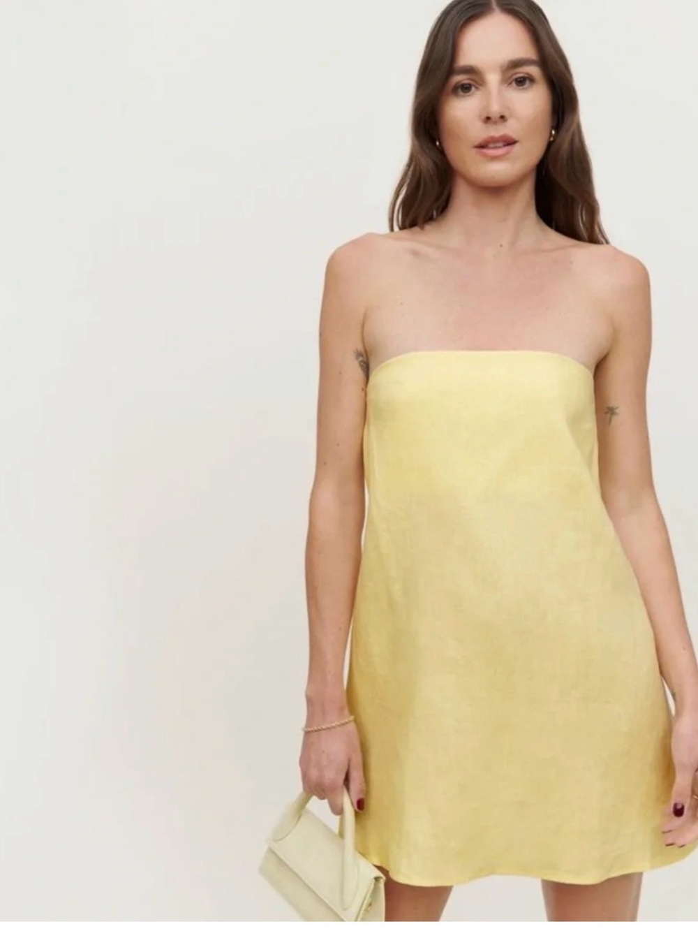 Reformation Stella Linen Dress Strapless Mini Yellow Size 10